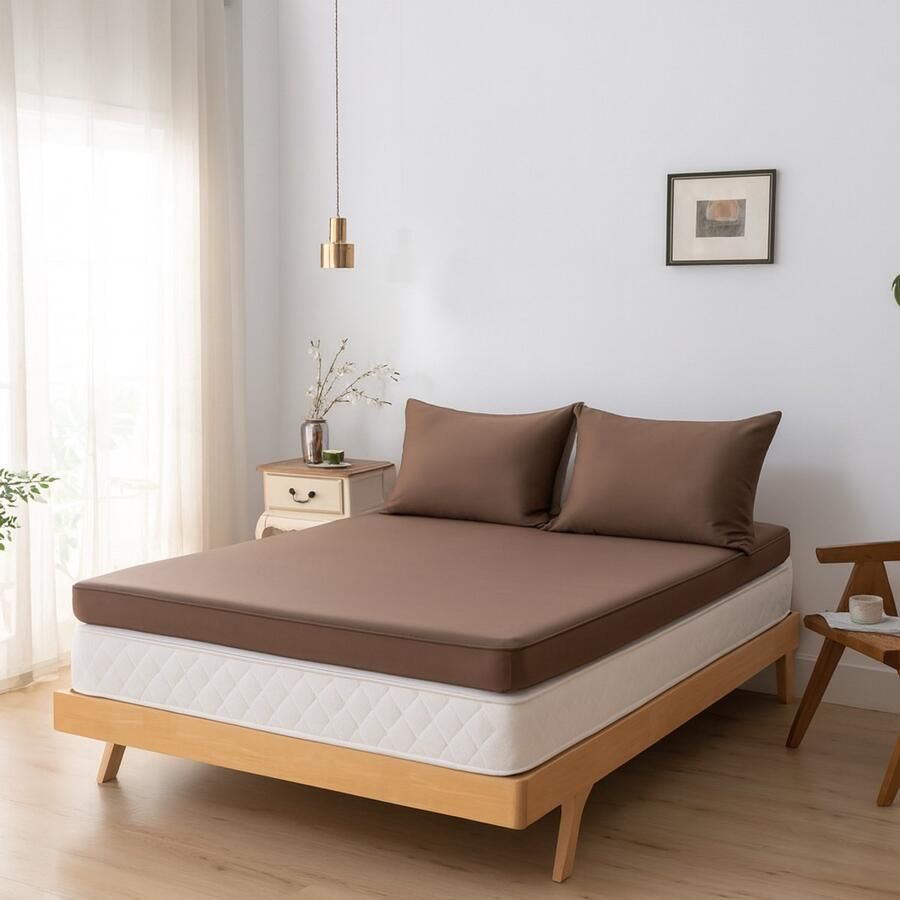 Boomba Bamboo Hoeslaken (Topdekmatras) Coffee Brown PremiumPremium 100% Biologisch Bamboe – Zijdezacht Ademend & Duurzaam