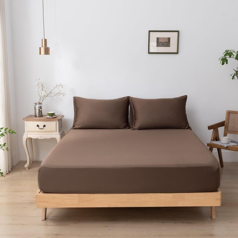 Boomba Bamboo Bamboe hoeslaken Coffee Brown donkerbruin 80x200 cm – Standaard matras zacht ademend & hypoallergeen