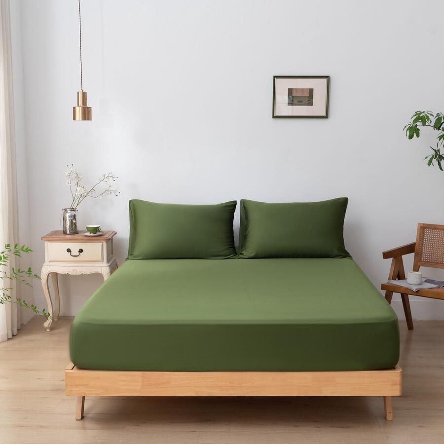 Boomba Bamboo Bamboe hoeslaken Deep Moss donkergroen 160x200 cm – Standaard matras zacht ademend & hypoallergeen