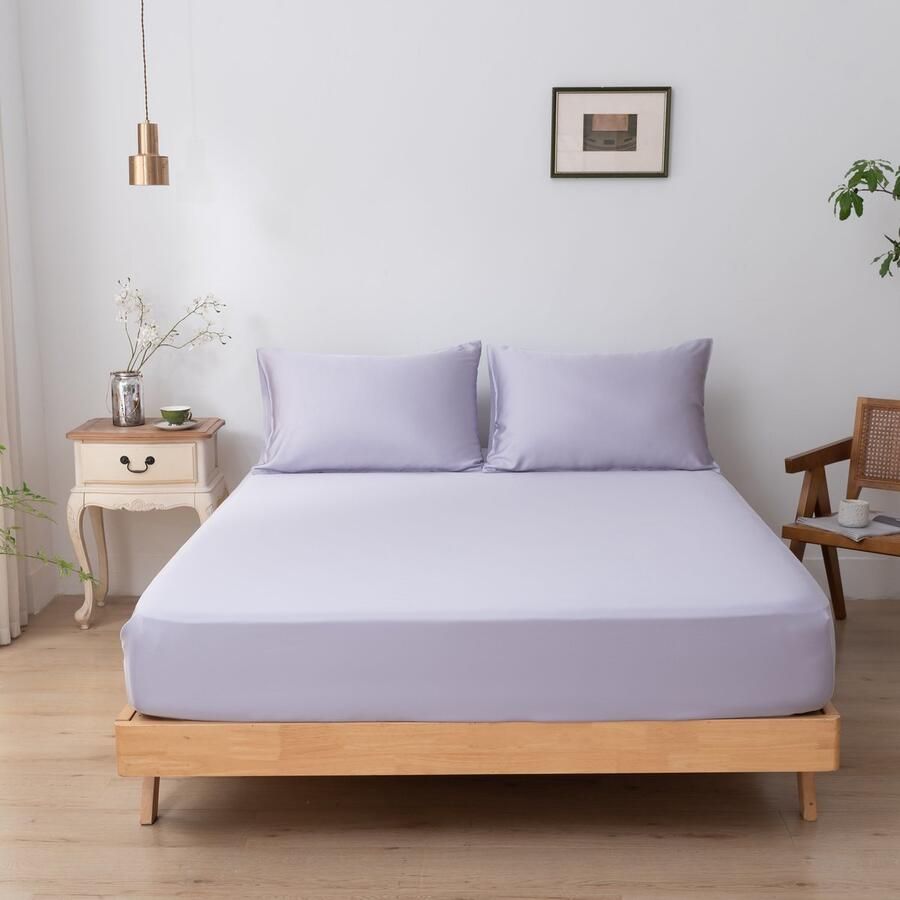 Boomba Bamboo Bamboe hoeslaken Lavender Mist lila 180x220 cm – Standaard matras zacht ademend & hypoallergeen