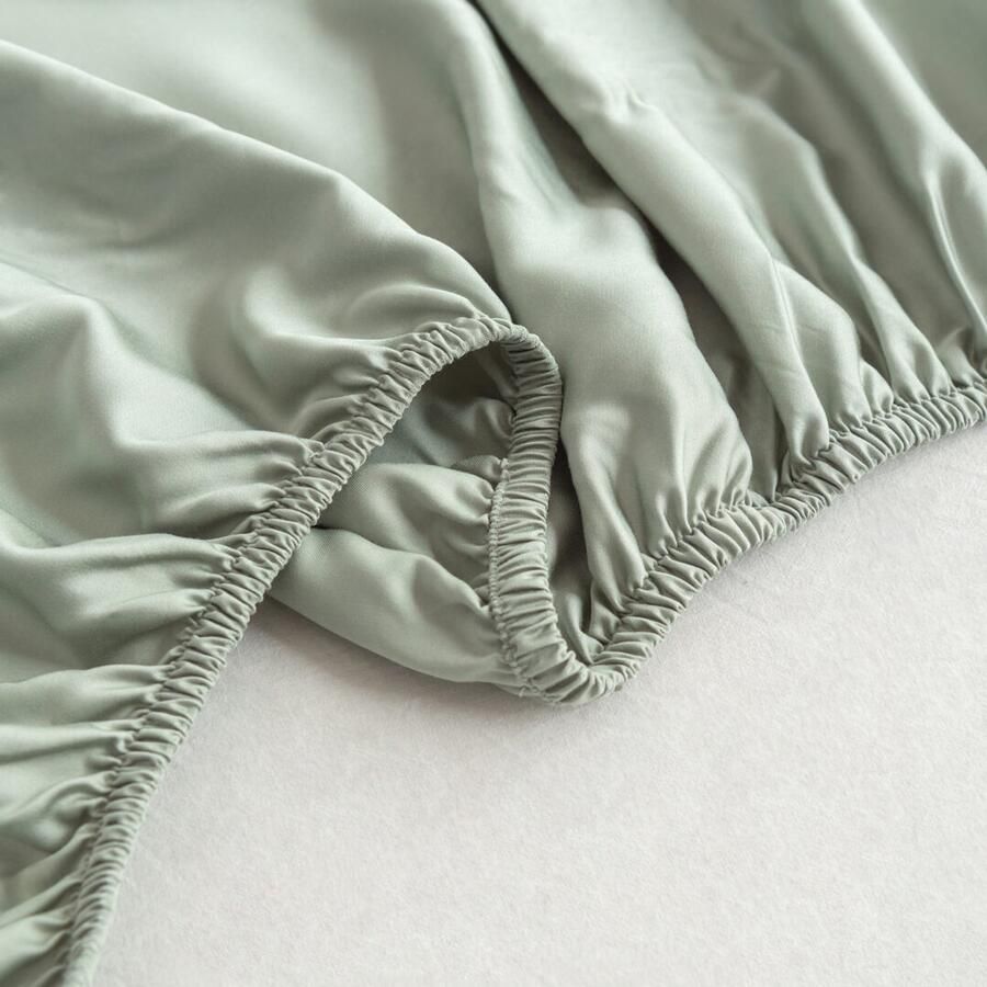 Boomba Bamboo Bamboe hoeslaken Sage Green lichtgroen 160x220 210 cm – Standaard matras zacht ademend & hypoallergeen