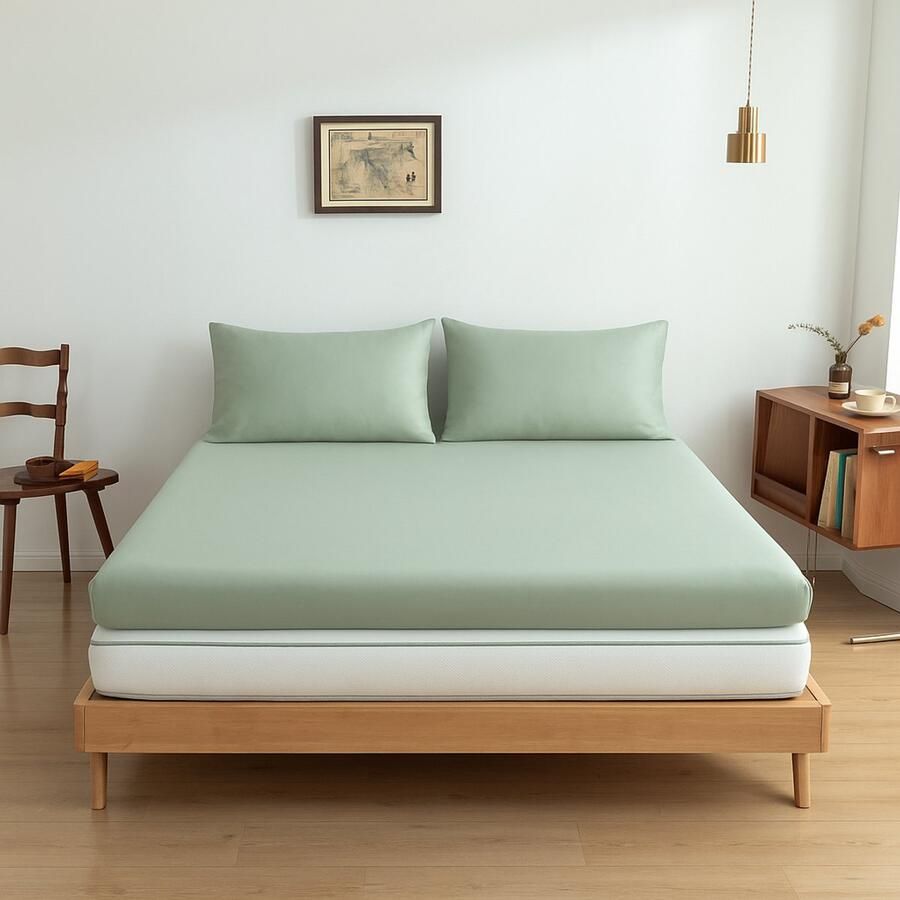 Boomba Bamboo Bamboe hoeslaken Sage Green lichtgroen 160x220 210 cm – Topdekmatras hoeslaken zacht ademend & hypoallergeen - Foto 2