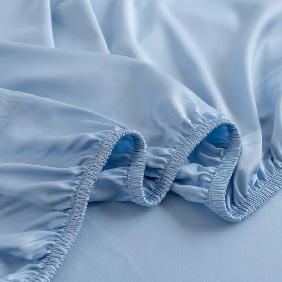 Boomba Bamboo Bamboe hoeslaken Sky Blue 160x220 210 cm – Topdekmatras hoeslaken zacht ademend & hypoallergeen - Foto 2