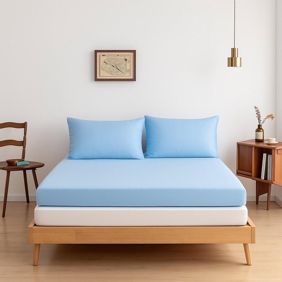 Boomba Bamboo Bamboe hoeslaken Sky Blue 160x220 210 cm – Topdekmatras hoeslaken zacht ademend & hypoallergeen