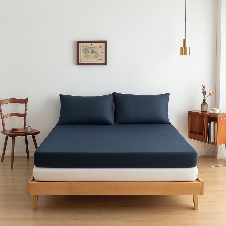 Boomba Bamboo Bamboe hoeslaken Space Blue donkerblauw 140x200 cm – Topdekmatras hoeslaken zacht ademend & hypoallergeen - Foto 2