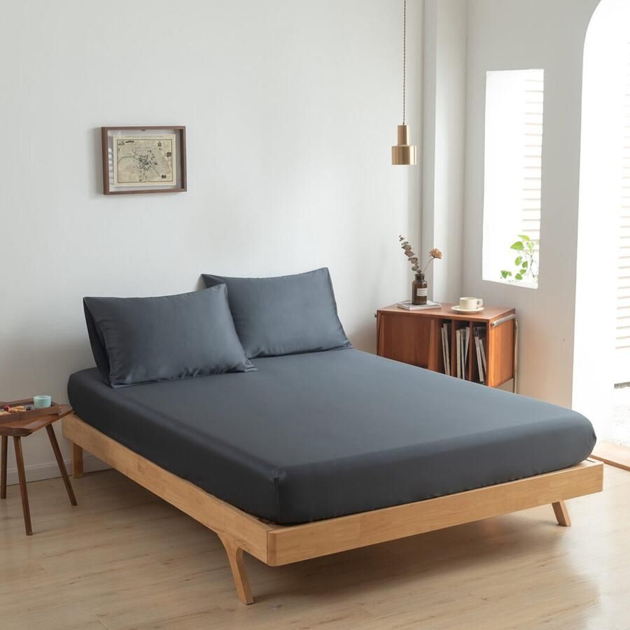 Boomba Bamboo Bamboe hoeslaken Space Blue donkerblauw 140x200 cm – Topdekmatras hoeslaken zacht ademend & hypoallergeen