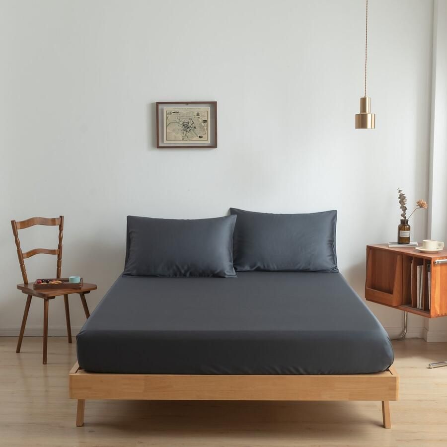 Boomba Bamboo Bamboe hoeslaken Space Blue donkerblauw 180x200 cm – Standaard matras zacht ademend & hypoallergeen