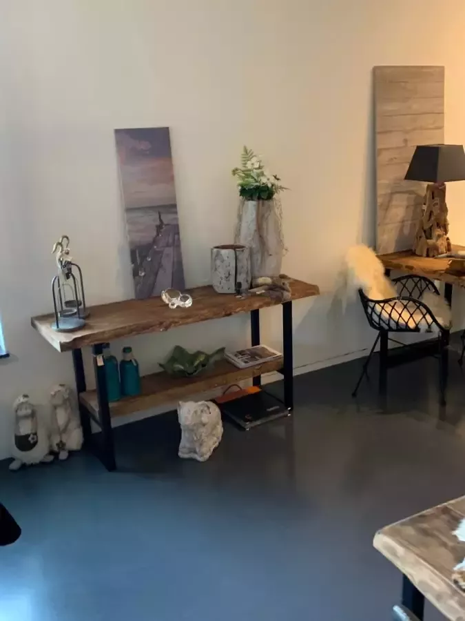 Boomstam enzo Sidetable Boomstam hout staal 290x35x75 cm gemonteerd geleverd
