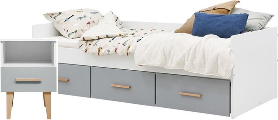 Bopita Emma Bedbank 3 Royale opberglades bed 90x200 Inclusief lattenbodem en Matras inclusief nachtkastje