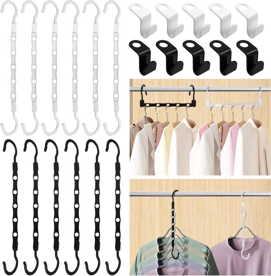 Boraboi 12-delige Set Ruimtebesparende Magische Kledinghangers met Verbindingselementen voor Kledingkasten