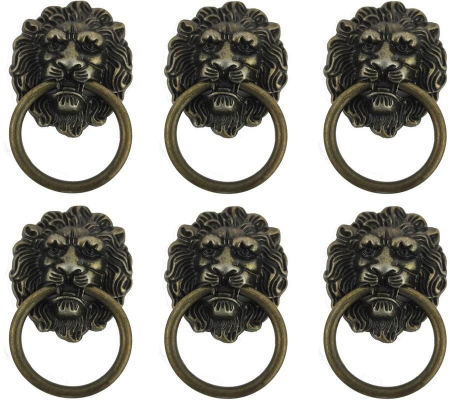 Boraboi Antieke Leeuwenkop Meubelknoppen Set van 6 voor Elegante Kast- en Ladegrepen
