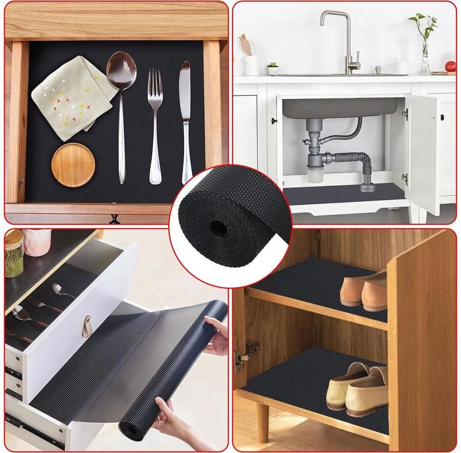 Boraboi Antislip Lade- en Kastmat voor Keuken Badkamer Bureau en Meer Zwart 45x500cm