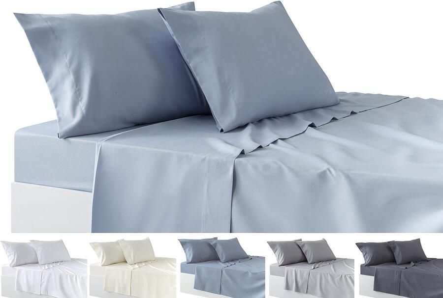 Ibenzoa 4-delige beddengoedset – hoeslaken – plat laken – twee kussenslopen 50 x 80 cm (bed 180 – 18 0 x 190 200 cm lichtblauw)