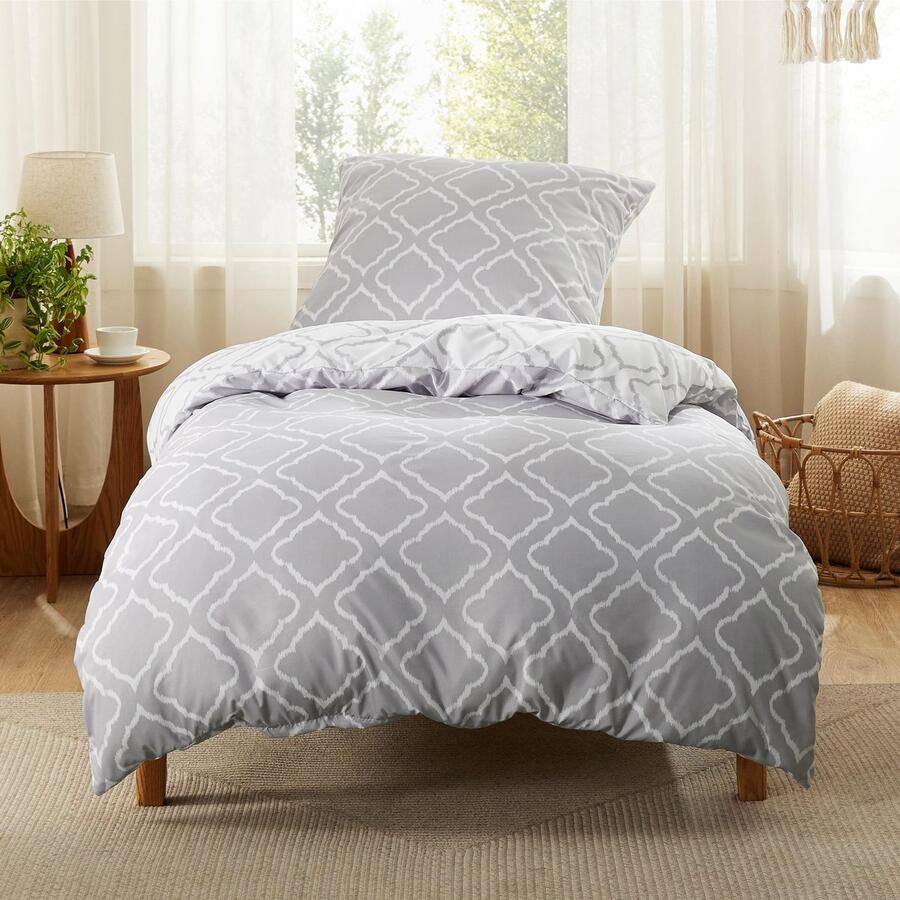 Boraboi Beddengoedset Grijs Patroon voor Eenpersoonsbed 135 x 200 cm met Kussensloop 80 x 80 cm