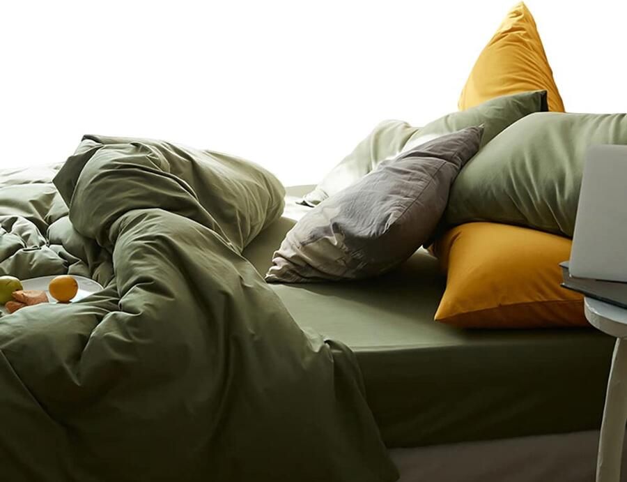 Boraboi Beddengoedset Olijfgroen met Ritssluiting voor Eenpersoonsbed Zacht Microvezel Design
