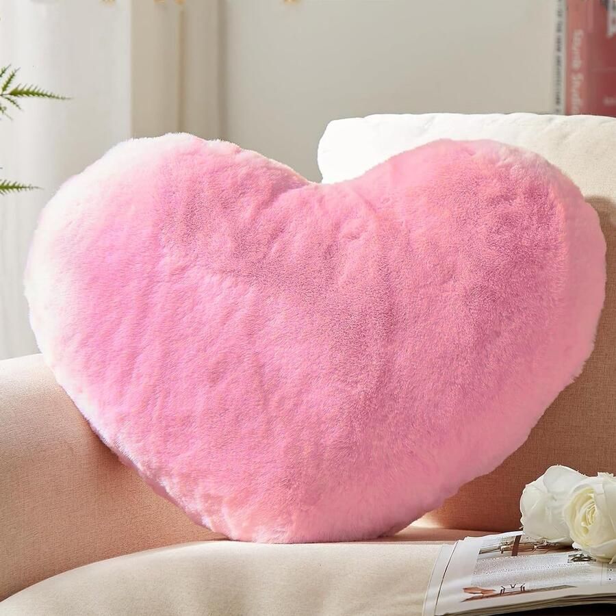 Boraboi Charmant Hartvormig Knuffelkussen voor Woonkamer Bank Slaapkamer en Bed Roze 40 x 35 x 11 cm