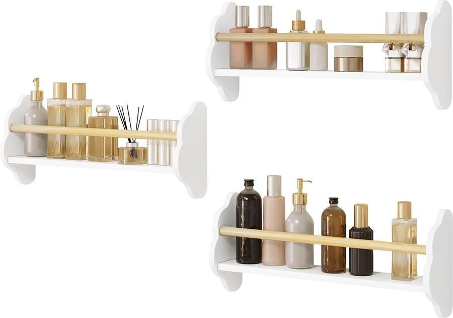 Boraboi Charmante Set van 3 Kinderboekenrekken voor Speel- en Kinderkamer Praktische Wandmontage Wit Design