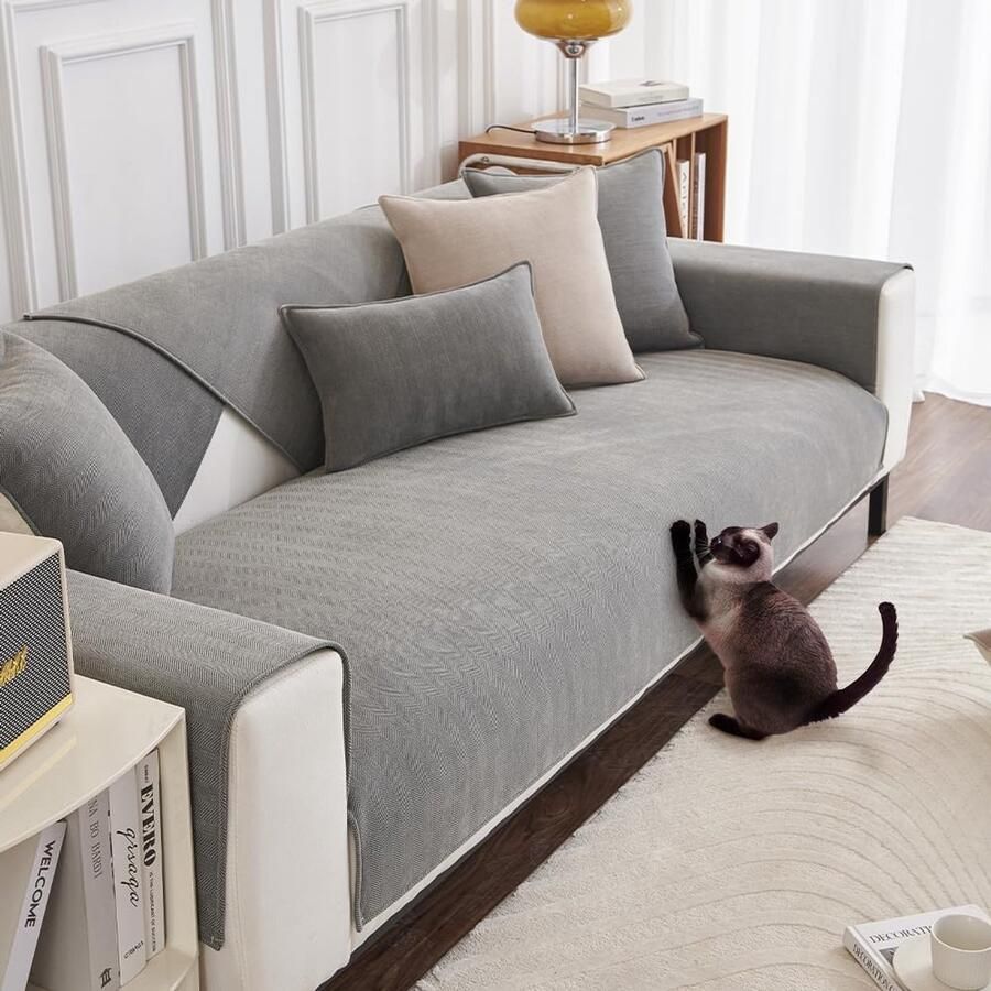 Boraboi Chenille Bankhoes voor L- en U-vormige Banken Antislip Bescherming Wasbaar en Krasbestendig Grijs 70 x 180 cm