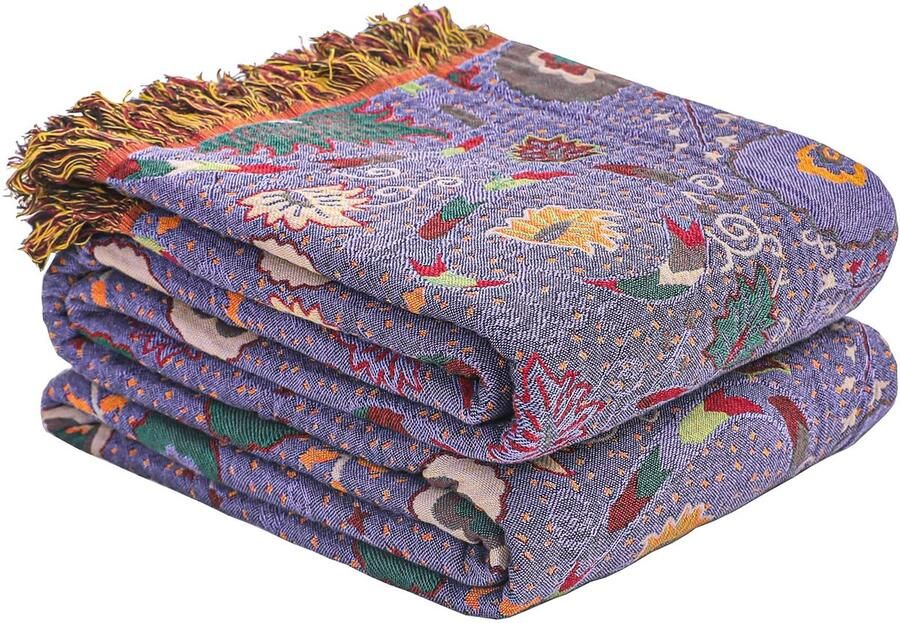 Boraboi Chique Dubbelzijdige Boho Mousseline Sprei van 100% Katoen met Franjes voor Bank of Bed