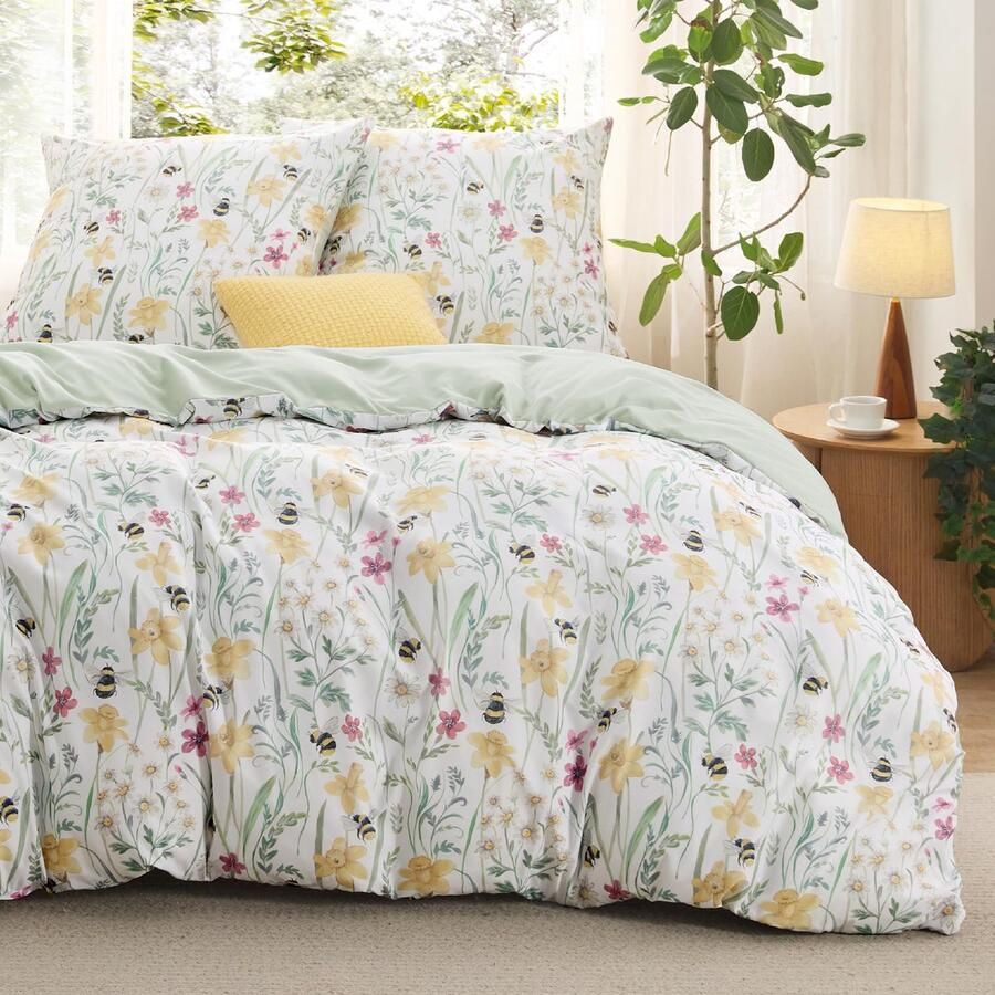 Boraboi Chique Groen Bloemenpatroon Dekbedovertrekset 155x220 cm met Kussenslopen voor Eenpersoonsbed