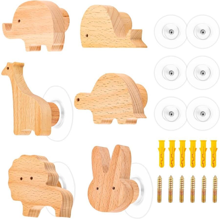 Boraboi Creatieve en Kleurrijke Dierenhaken Set voor Kinderkamers met Twee Installatiemethoden