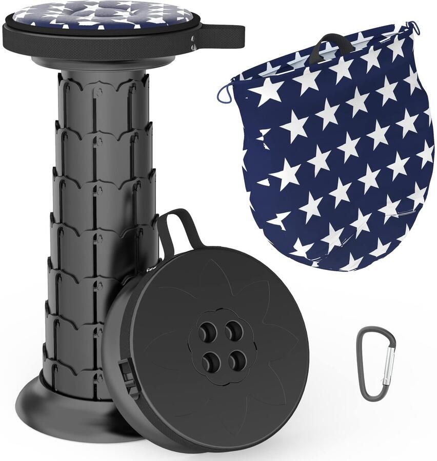 Boraboi Draagbare en Inklapbare Telescopische Kruk met Kussen voor Binnen- en Buitengebruik Verstelbare Hoogte