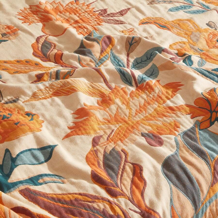 Boraboi Dubbelzijdige katoenen deken in boho-stijl voor bank en bed oranjegroen-bloeiende droom-230x250cm