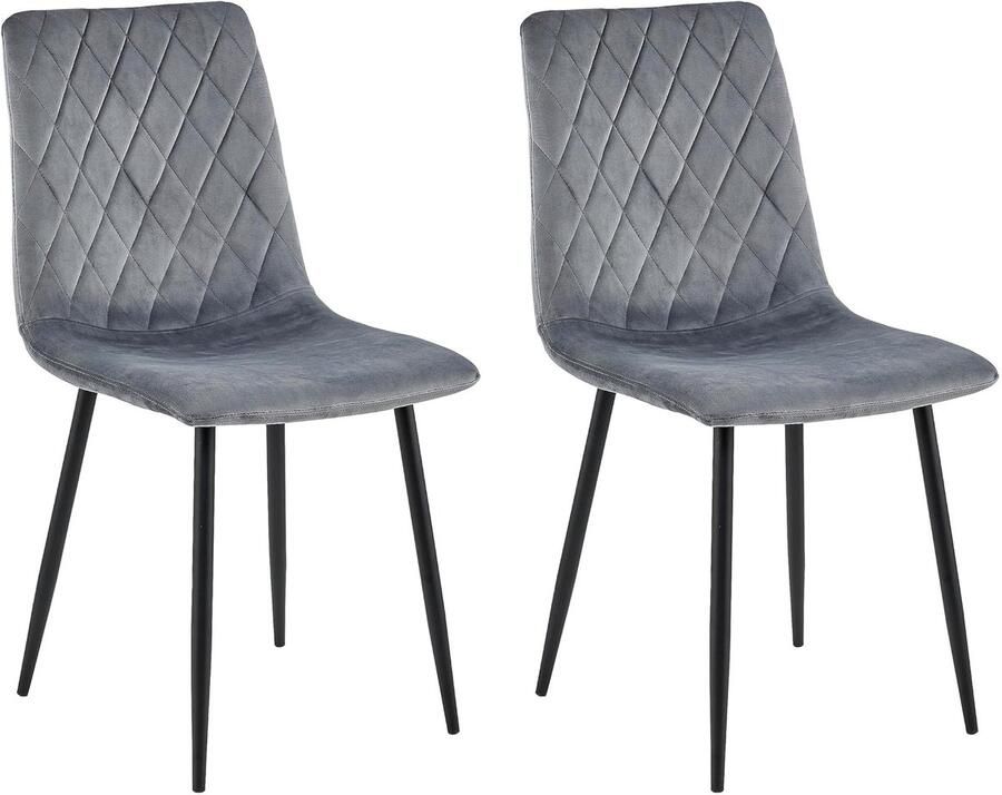 Boraboi Eetkamerstoelen Set van 2 in Grijs Fluweel met Metalen Zwarte Poten voor Moderne Interieurs