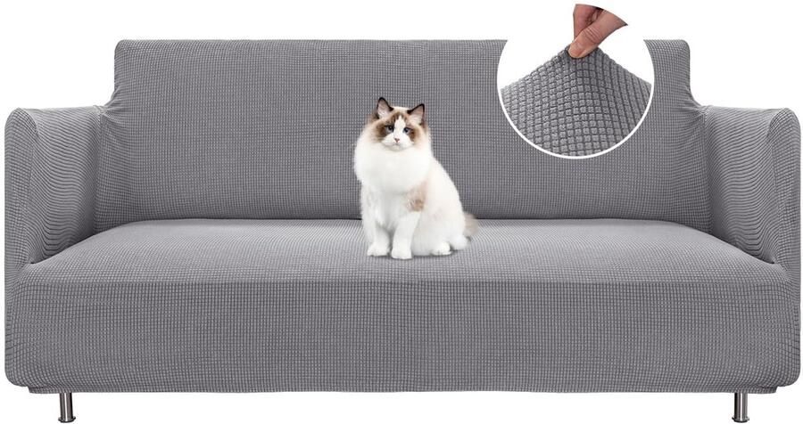 Boraboi Elastische Bankhoes Met Luxe Fluweel Voor 2-Zits Banken Met Extra Bescherming Lichtgrijs