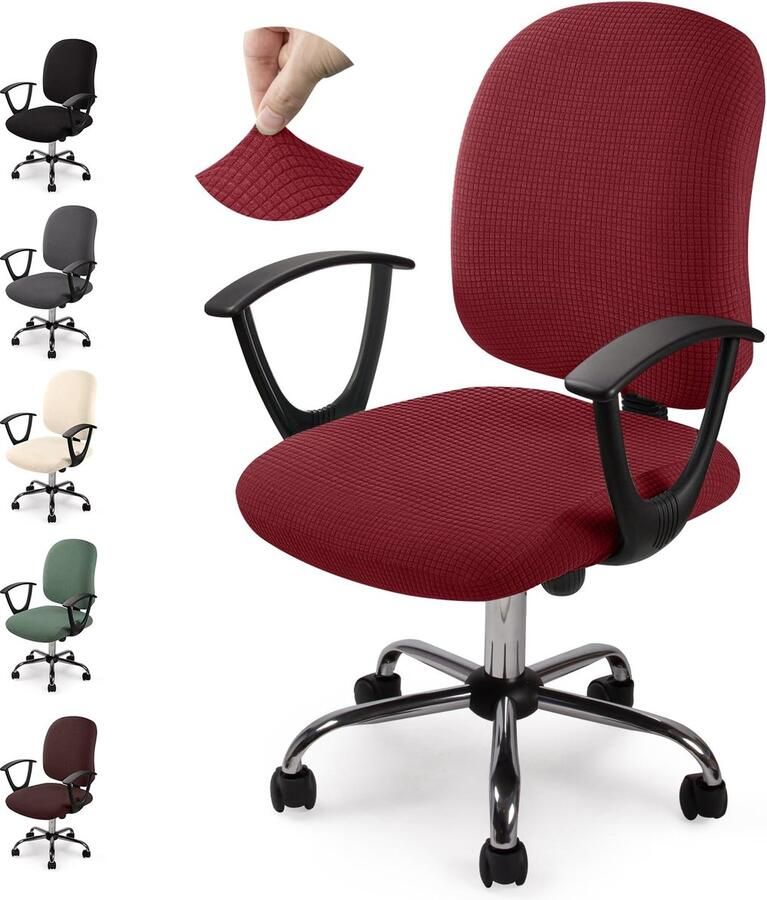 Boraboi Elastische en Wasbare Stoelhoes voor Bureaustoel met Jacquardpatroon in Rood