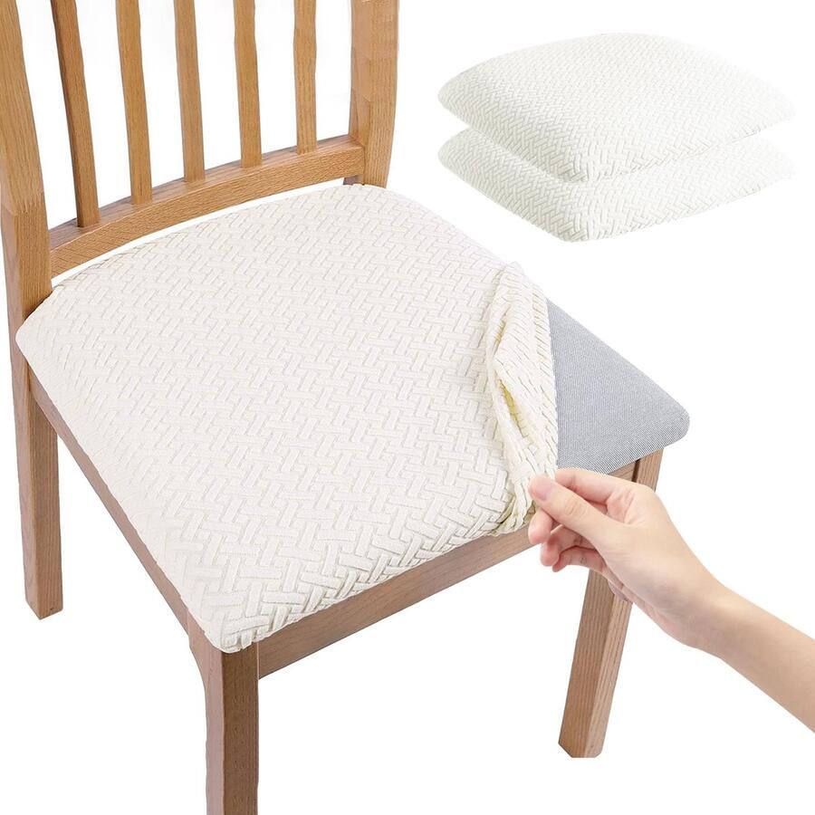 Boraboi Elastische en Wasbare Stoelhoezen voor Eetkamerstoelen Set van 2 in Beige