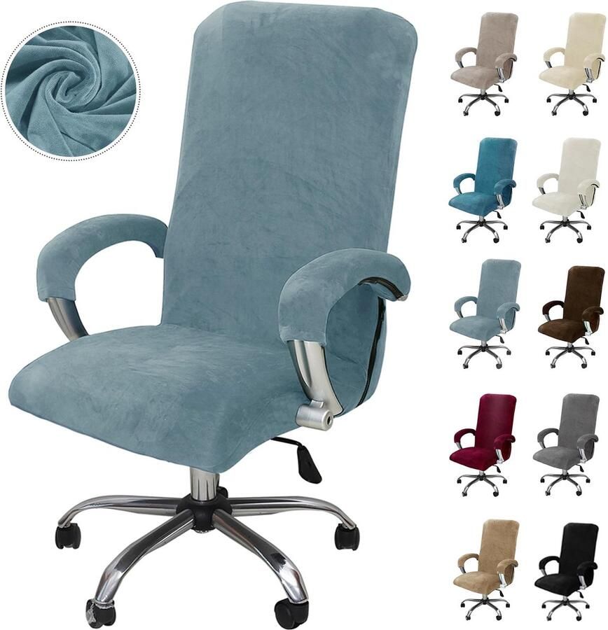 Boraboi Elastische Fluwelen Stoelhoes voor Bureaustoelen met Armleuning Verfrissend en Beschermend Grijsblauw XL