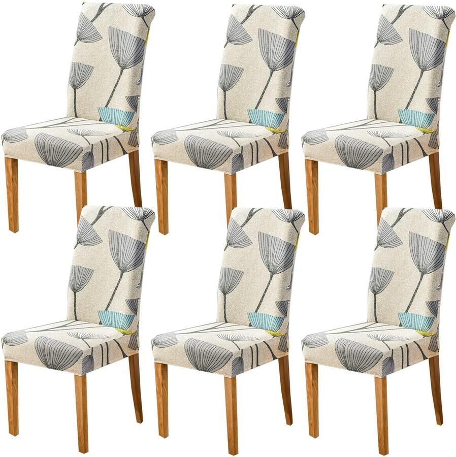 Boraboi Elastische Stoelhoezen Set van 6 voor Eetkamerstoelen met Bladeren Design voor Gelegenheden