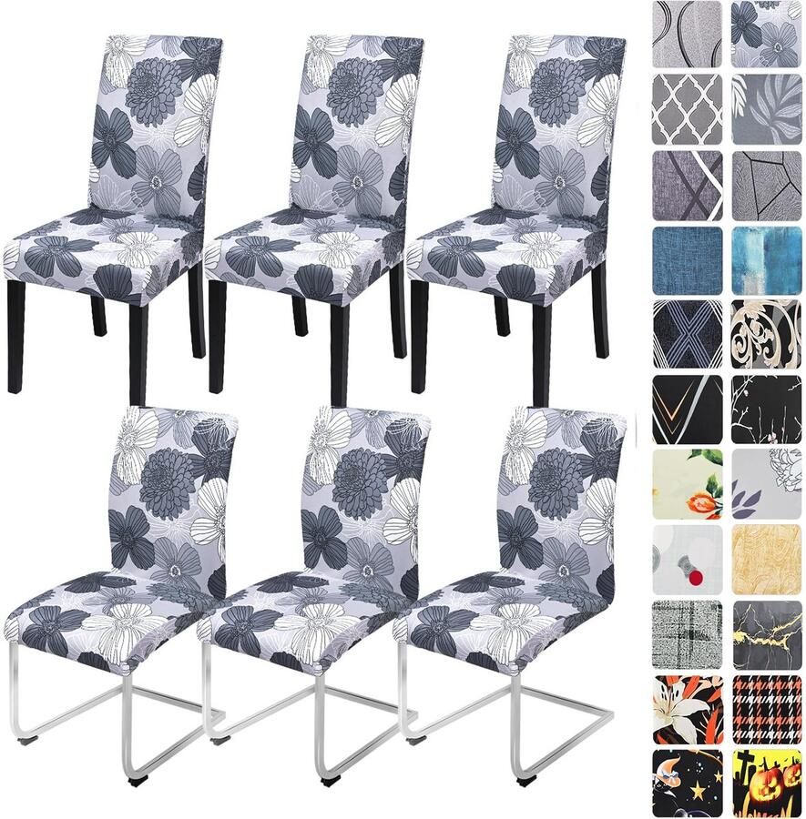 Boraboi Elastische Stoelhoezen Set voor Eetkamer Keuken en Hotel Bescherming en Verfrissing Grijze Bloemen