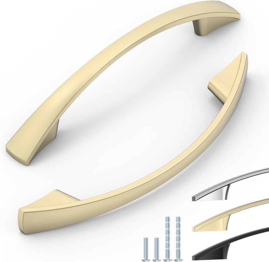 Boraboi Elegante kastgrepen van geborsteld messing voor keuken en meubels set van 12 stuks