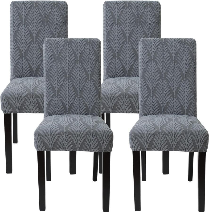 Boraboi Elegante Set van 4 Grijze Stretch Hoezen voor Eetkamerstoelen met Jacquardpatroon