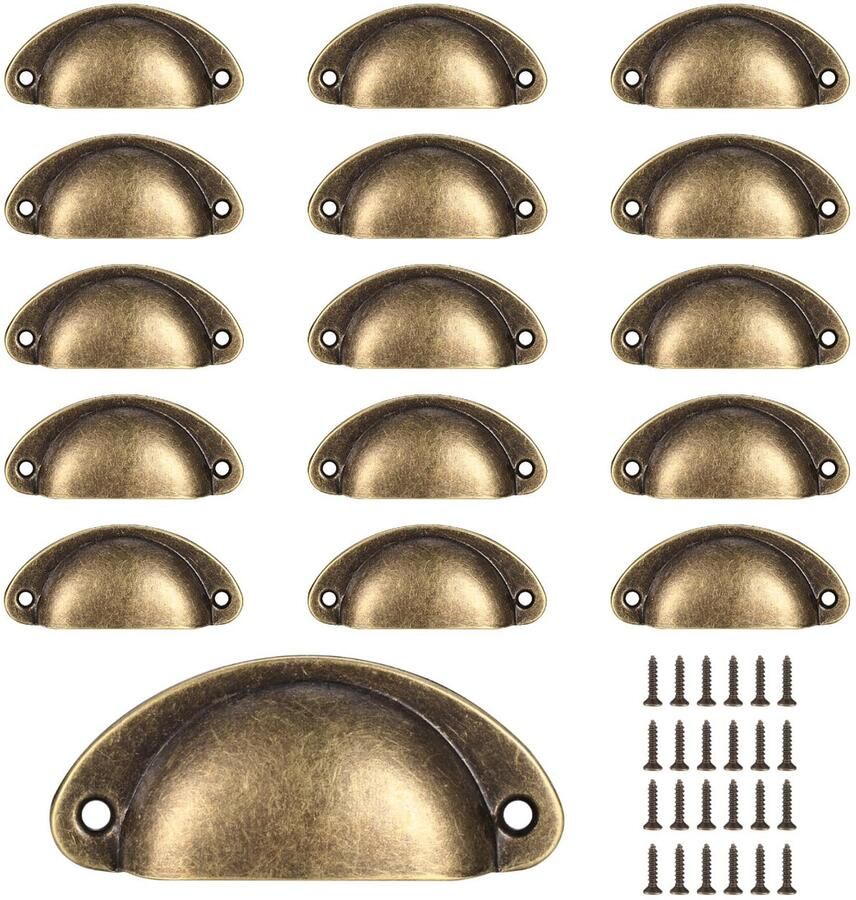 Boraboi Elegante Vintage Schelpengrepen Set van 16 voor Kasten en Laden met Inclusief Schroeven