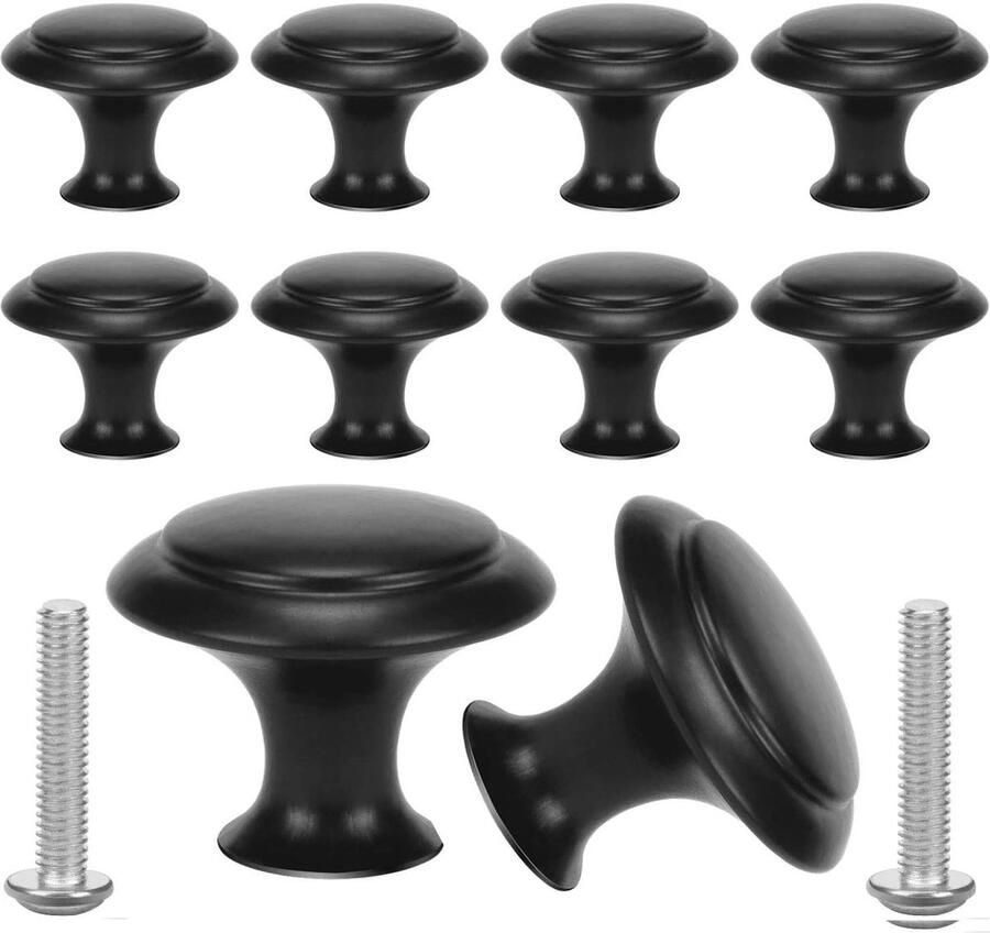 Boraboi Elegante Zwarte Meubelknoppen Set van 10 voor Kasten en Deuren in Mat Zwart Roestvrij Staal