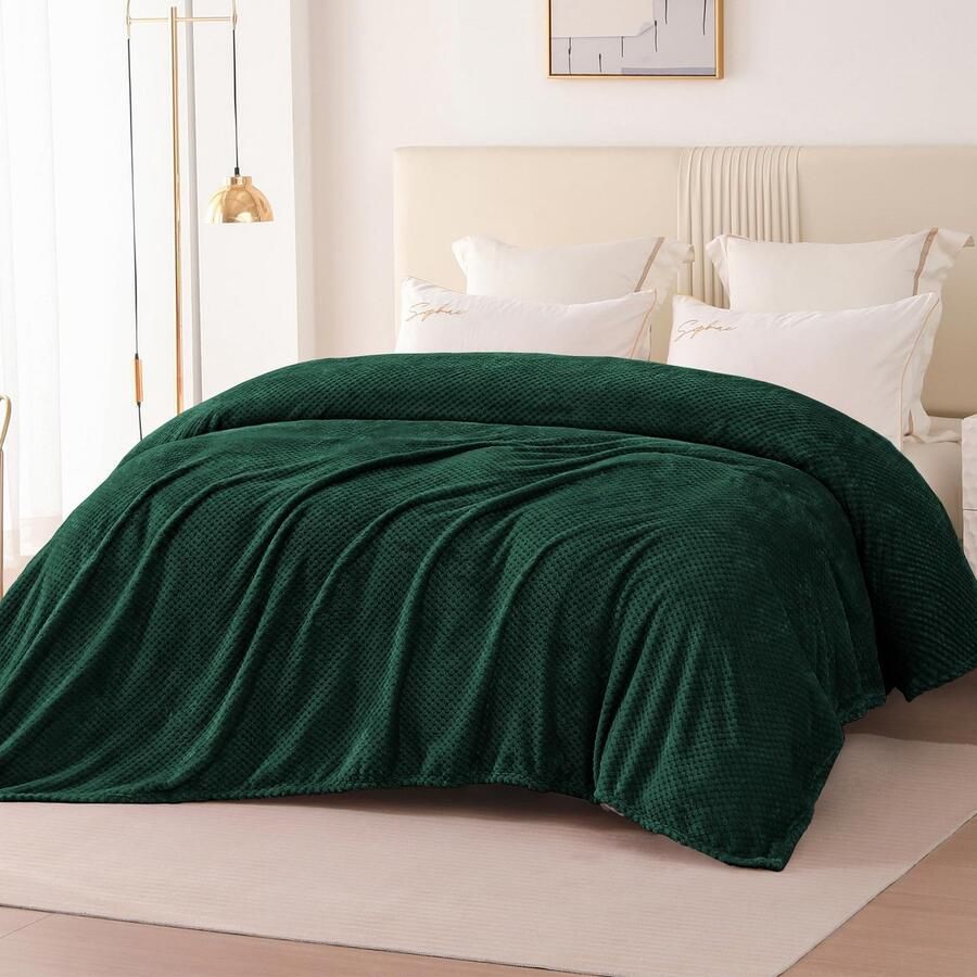 Boraboi Extra grote donkergroene fleecedeken met wafelpatroon voor bank en bed-donkergroen-150x200cm