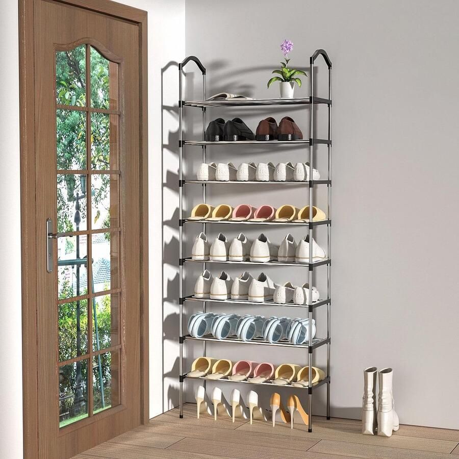 Boraboi Flexibel en Ruimtebesparend Metalen Schoenenrek met Verstelbare Hoogte en Haken voor Ruimtes