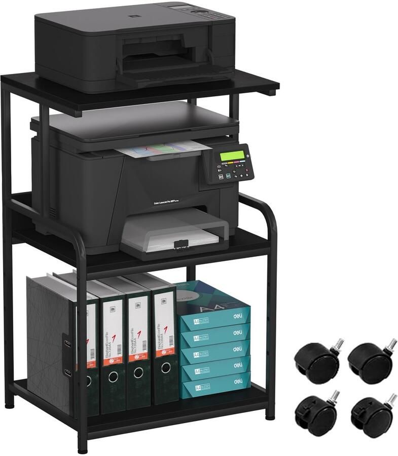 Boraboi Flexibele 3-Lagen Mobiele Printerstandaard met Verstelbare Planken en Wielen voor Ruimtes