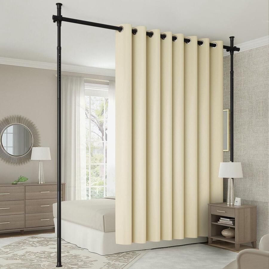 Boraboi Flexibele Kamerscherm en Gordijnroede voor Ruimtes Zonder Boren Instelbaar tot 317 cm