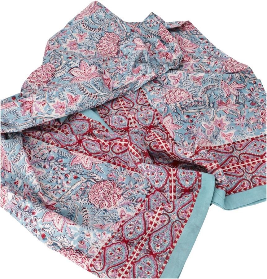 Boraboi Handgemaakte katoenen sprei met blokprint voor bed bank of wanddecoratie Design 150x200cm