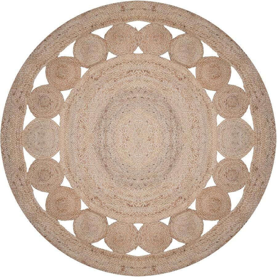 Boraboi Handgeweven Natuurlijk Boho Jute Tapijt Omkeerbaar Bloemmotief Wasbaar Voor Kamers 150 cm Diameter