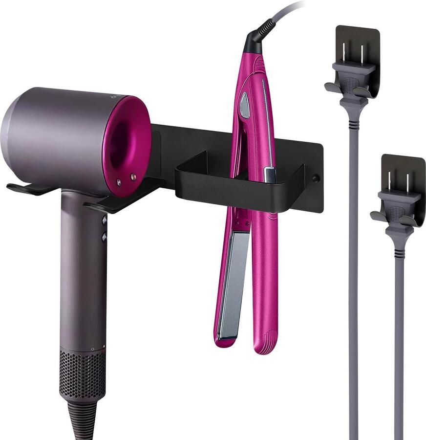 Boraboi Handige Wandhouder voor Haardroger en Haaraccessoires met Draadbeheer Set van 2 Zelfklevend of Schroefmontage