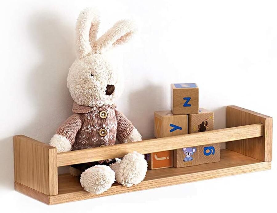 Boraboi Houten Wandplank voor Kinderkamer Boeken en Decoratie 40 cm Massief Eiken Zwevend Ontwerp