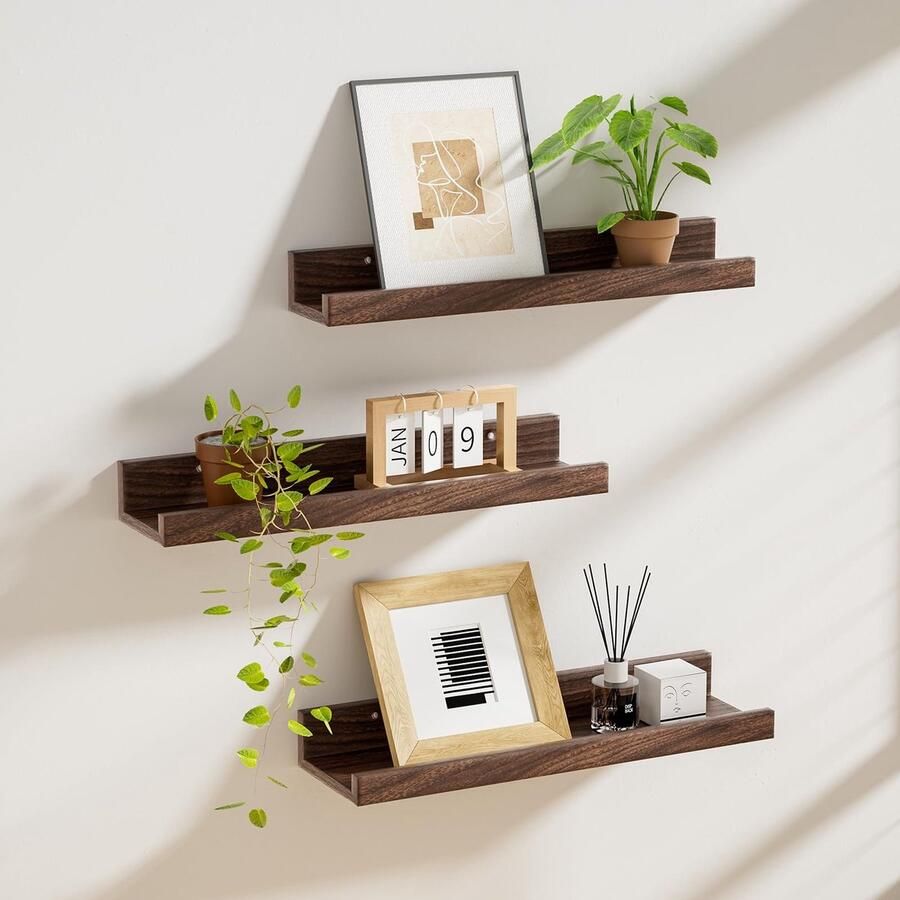 Boraboi Industrieel Ontworpen Zwevend Wandrek van MDF-Hout voor Ruimtes Set van 3 Vintage Bruin