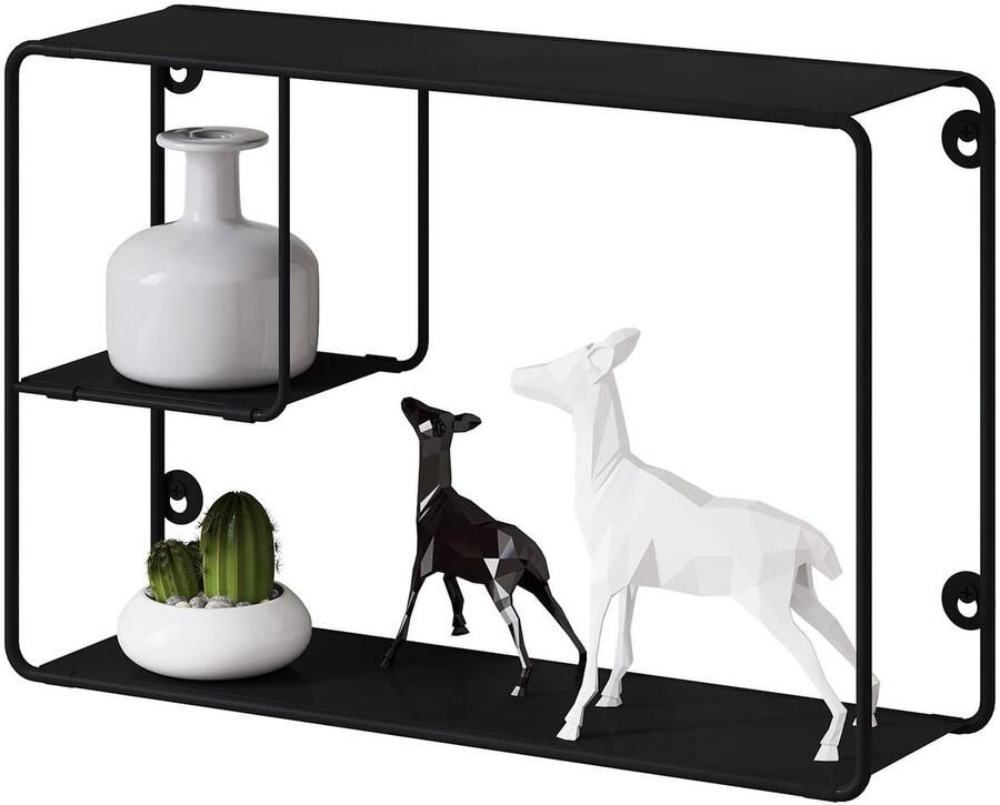 Boraboi Industrieel zwart metalen zwevend wandrek met drie planken voor woonruimtes
