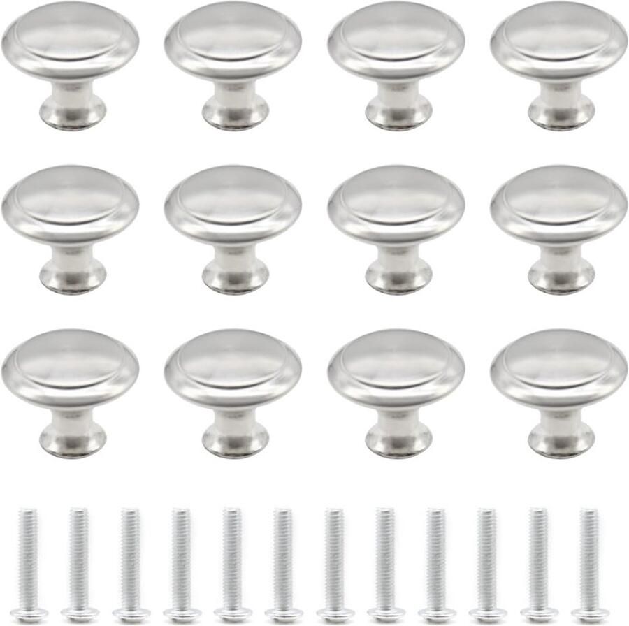 Boraboi Kastknoppen Set van 12 Stuks in Zilver Ronde Trekgrepen voor Meubels en Deuren