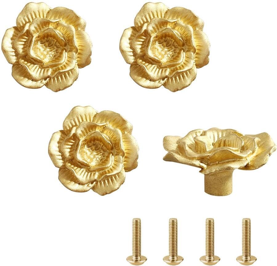 Boraboi Kastknoppen Set van 4 Stuks met Gouden Afwerking en Inclusief Schroeven voor Meubels